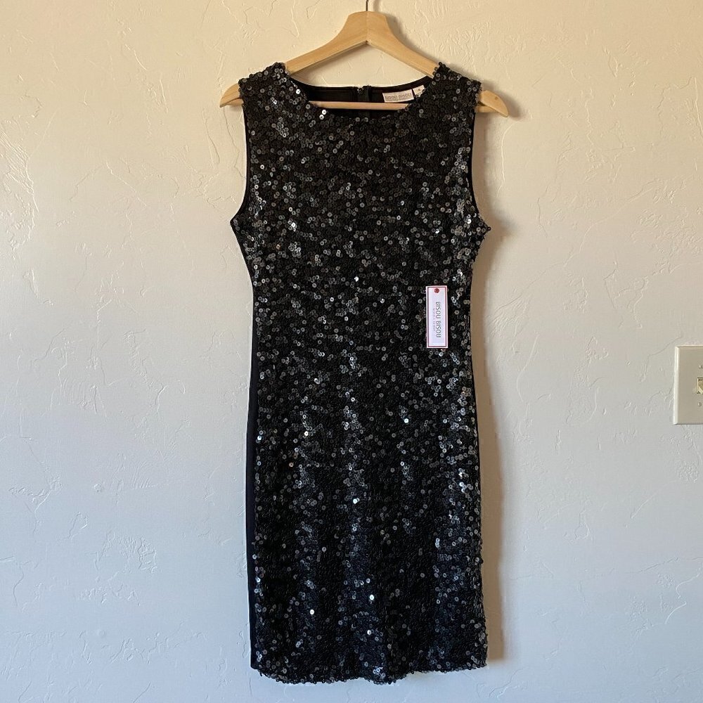 Bisou Bisou Black Sequin Sheath Dress NWT Size 8